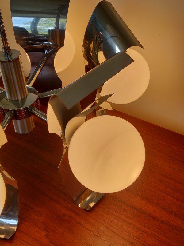 Lustre vintage space age - chrome et opaline 6 feux – Image 5