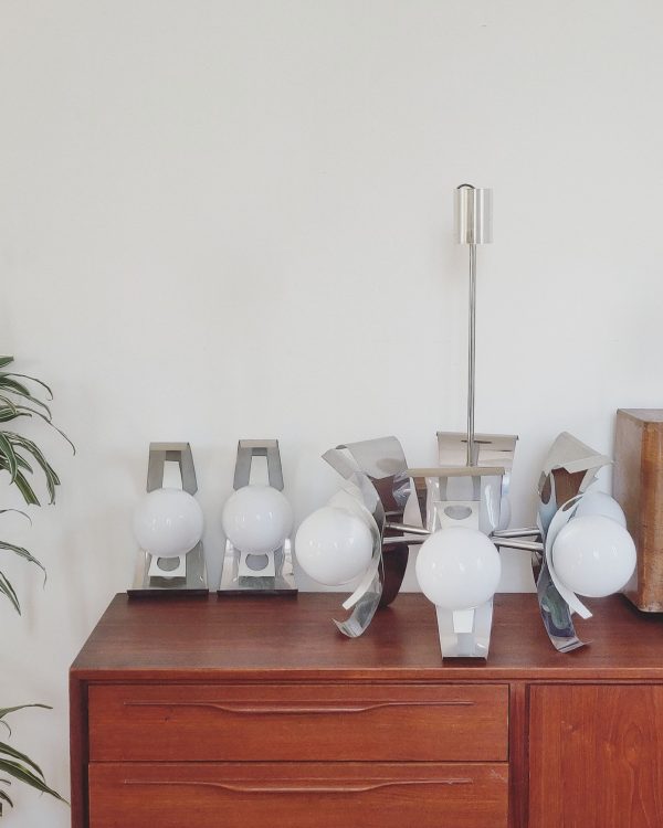 Lustre vintage space age - chrome et opaline 6 feux – Image 6