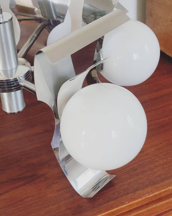 Lustre vintage space age - chrome et opaline 6 feux – Image 3