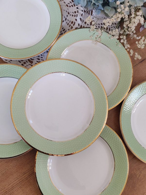 Lot de 6 assiettes à dessert vertes vintage L'Amandinoise