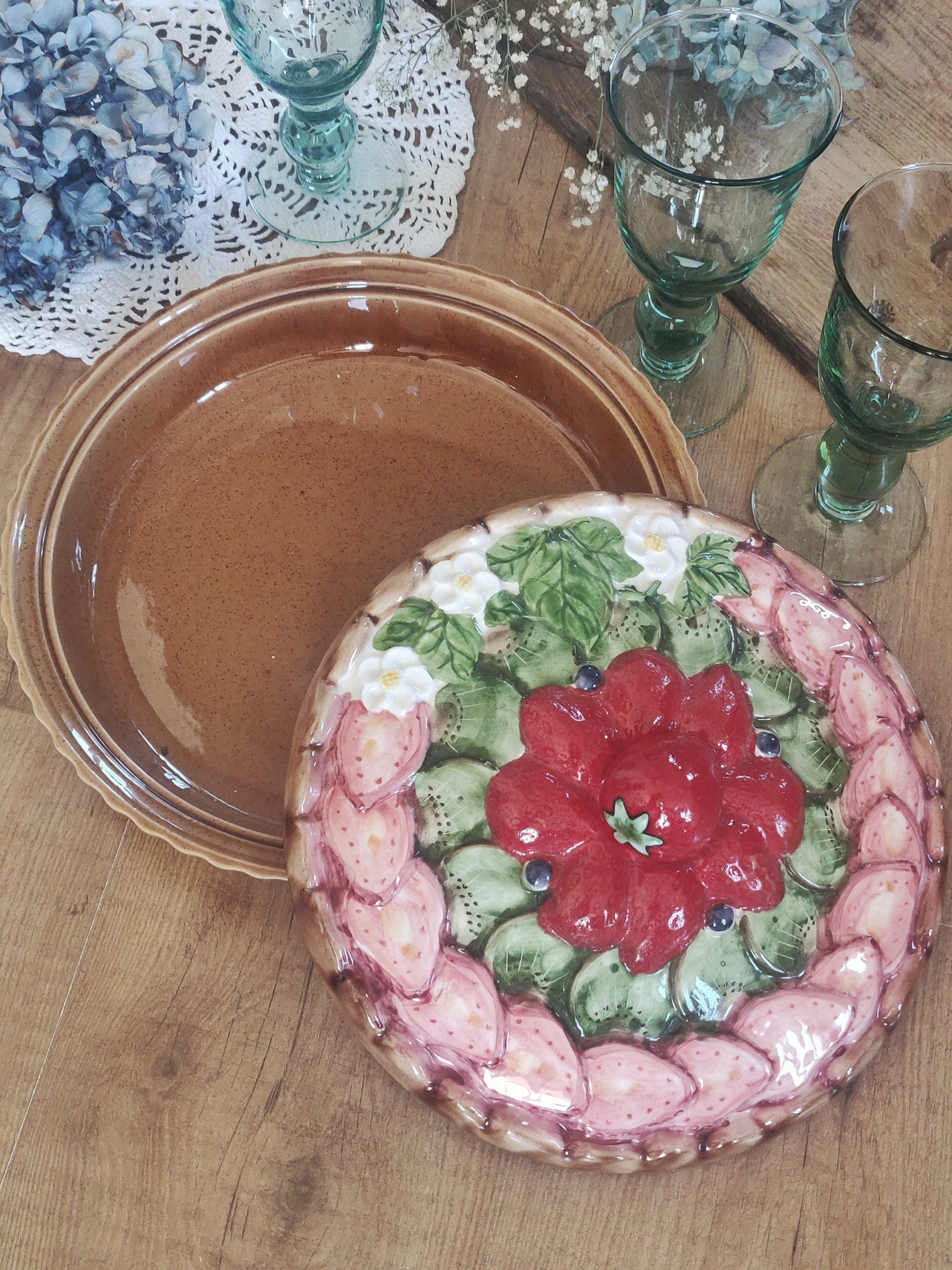 Plat à tarte en céramique Poterie Barbotine