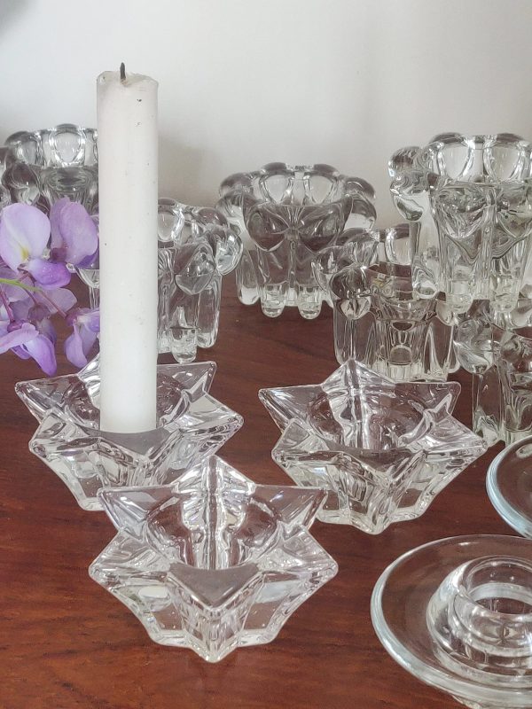 Trio d'anciens bougeoirs étoile en cristal Villeroy Boch