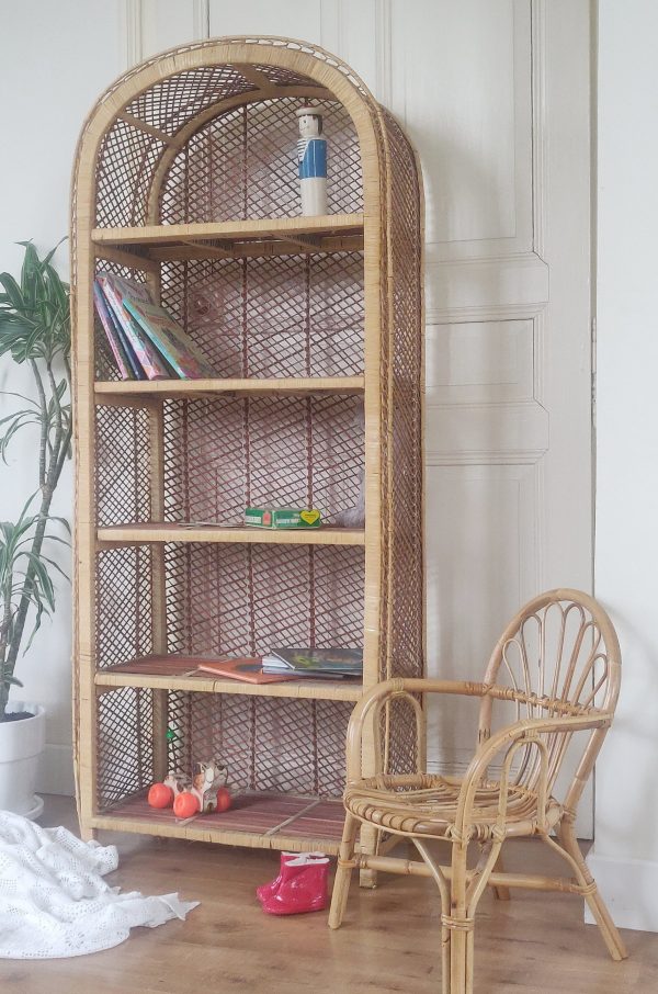 Étagère bibliothèque vintage en buri – Image 6