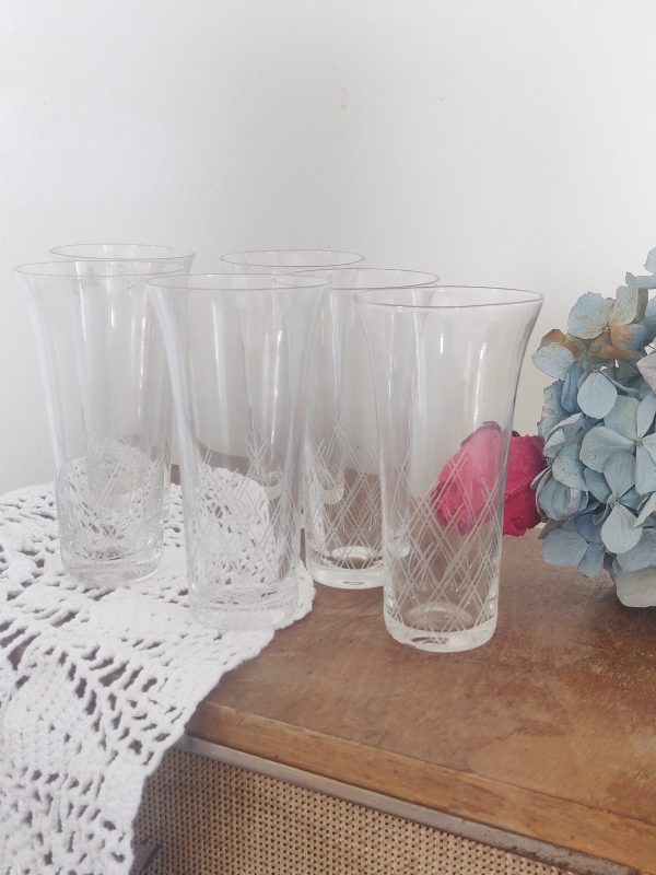 Set de 6 flûtes à champagne en verre gravé