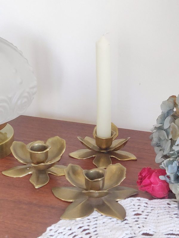 Trio de bougeoirs fleurs