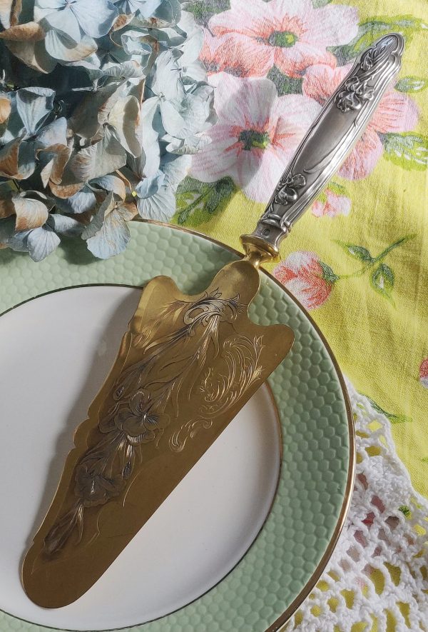 Ancienne pelle à tarte vermeil et argent fourré