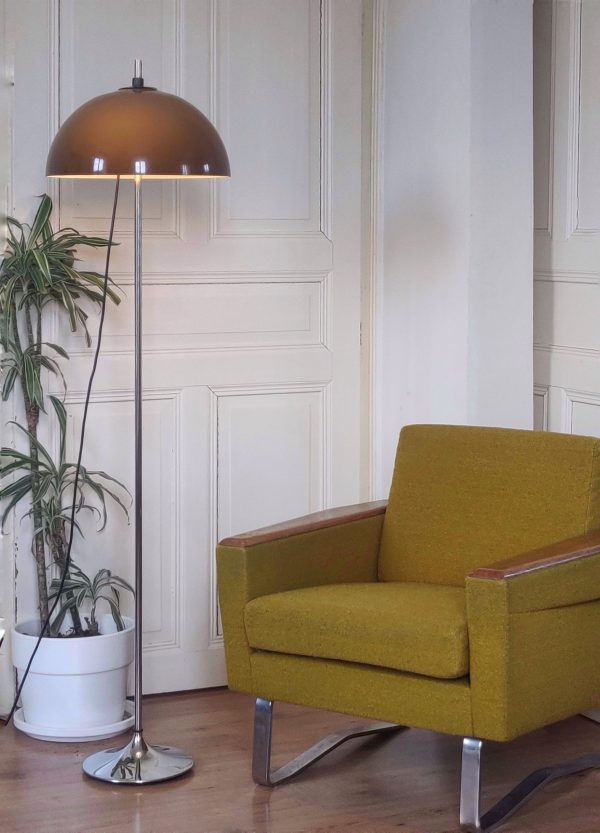 Lampadaire champignon vintage, chrome et plexi - années 70