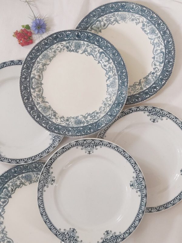 Série de 6 assiettes à dessert en terre de fer bleues