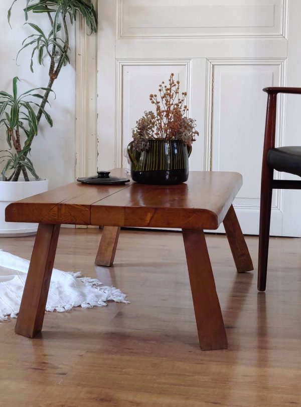 Réservée jusqu' au 5/09 - Table basse brutaliste bois couleur miel – Image 6
