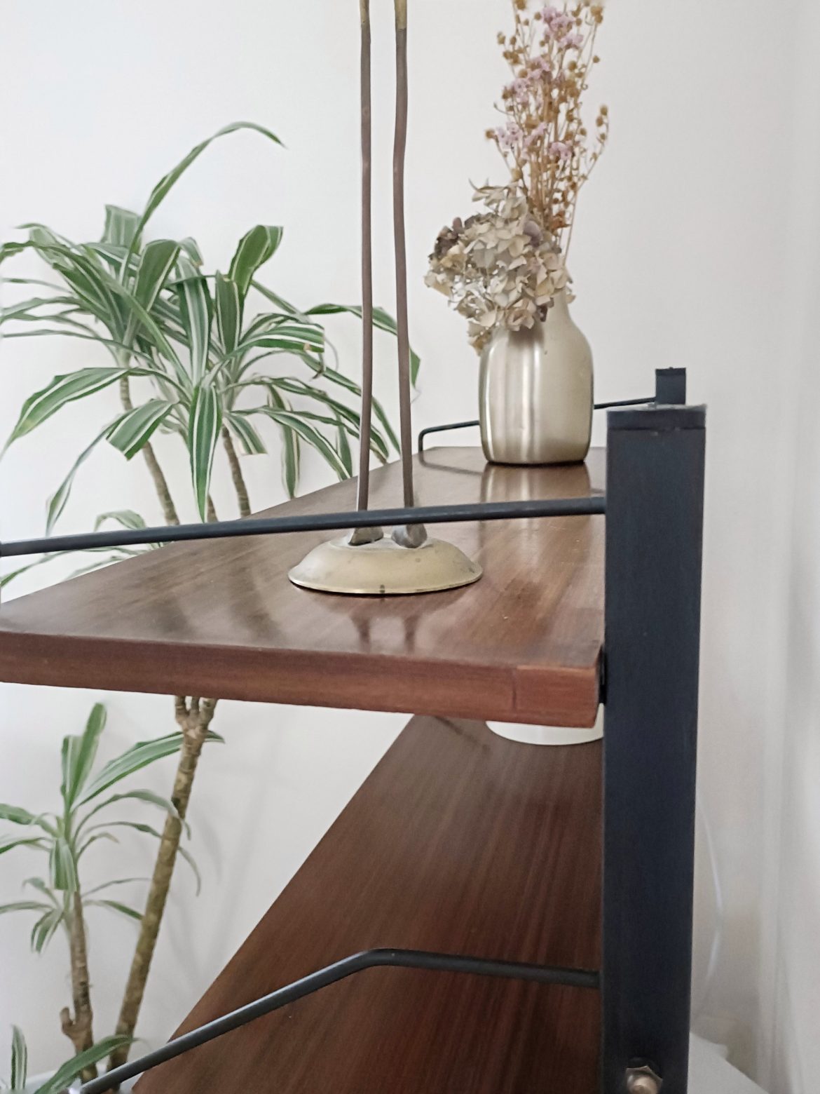 Etagère laiton vintage et chrome, années 1970