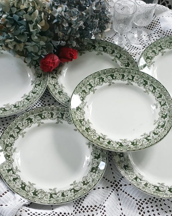 Set de 6 assiettes plates en Terre de fer vertes, modèle "Mûrier"