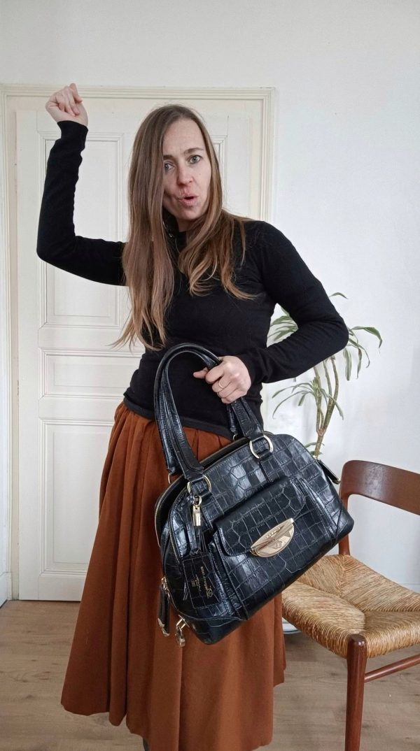 (Réservé Eliette) Finalisation règlement - Sac Lancel Adjani cuir croco noir vernis, taille XL – Image 3