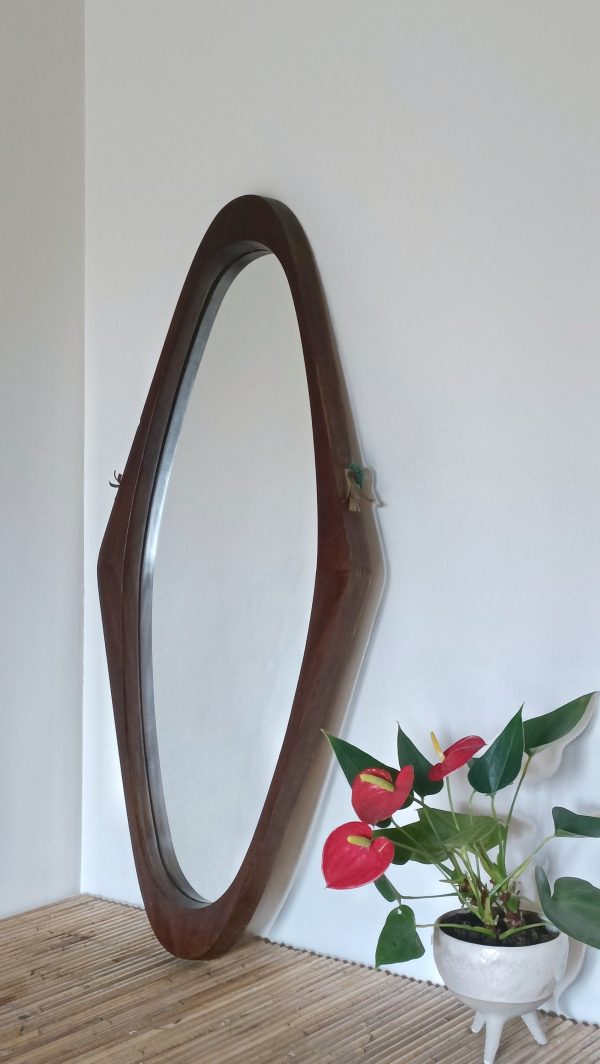 Miroir italien années 50-60 teck massif – Image 4