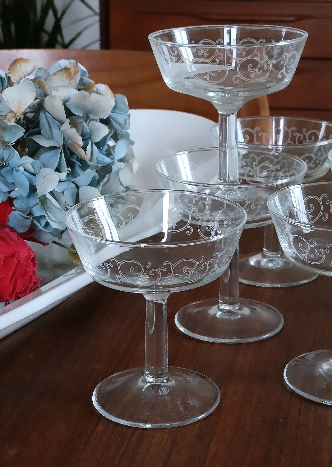 Set de 6 coupes à champagne en verre gravé