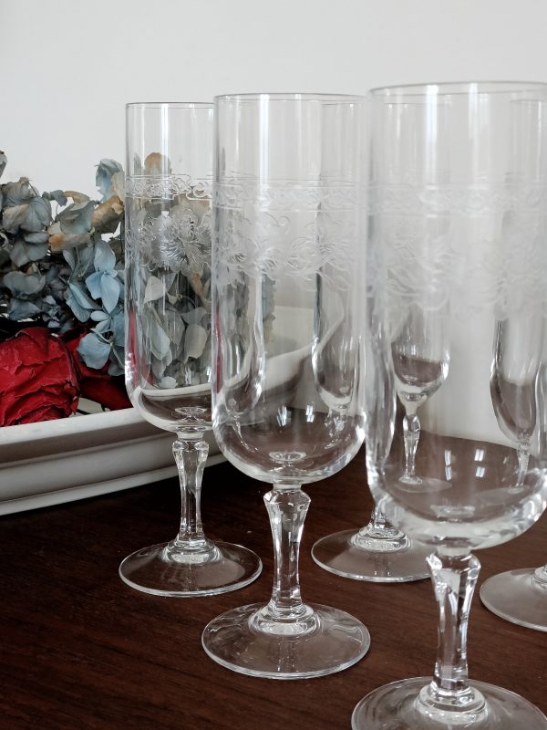Set de 6 flûtes à champagne en cristal gravé "Matignon"