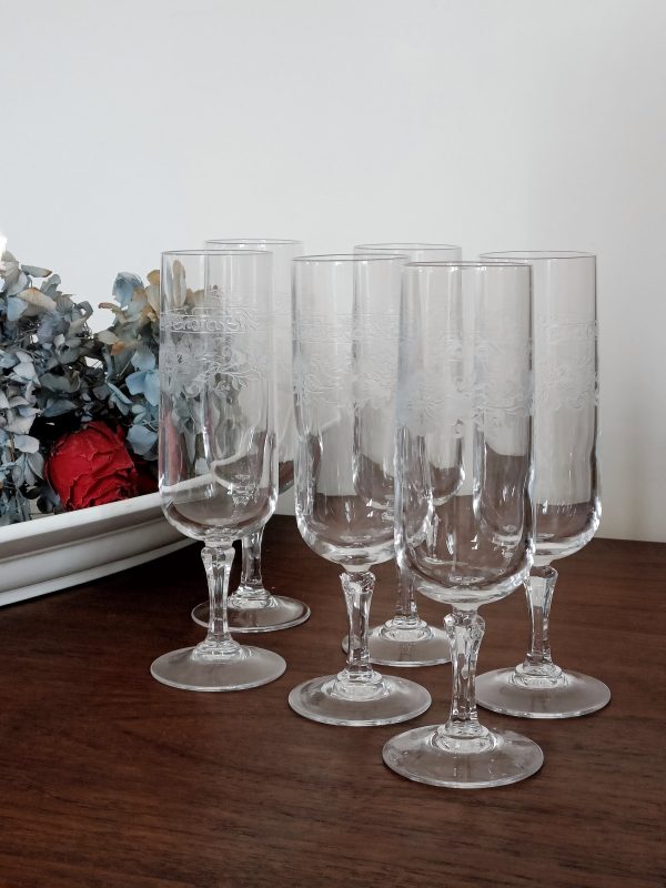 Set de 6 flûtes à champagne en cristal gravé "Matignon" – Image 3
