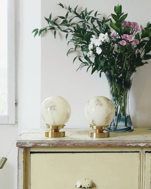 Lampe à poser globe marbré jaune pâle – Image 3