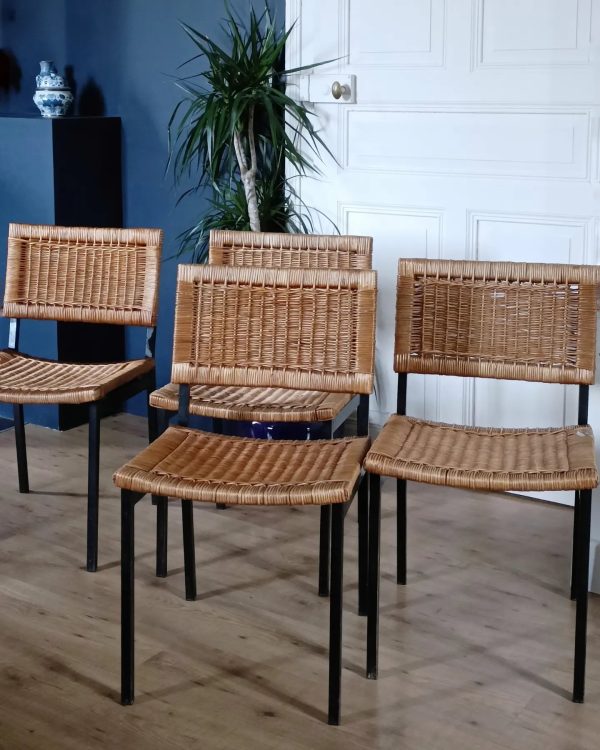 Paire de chaises métal osier années 60 – Image 3