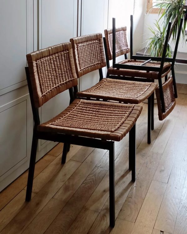 Paire de chaises métal osier années 60