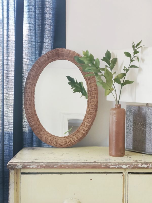(Réservé Clém) Ancien miroir en osier – Image 2