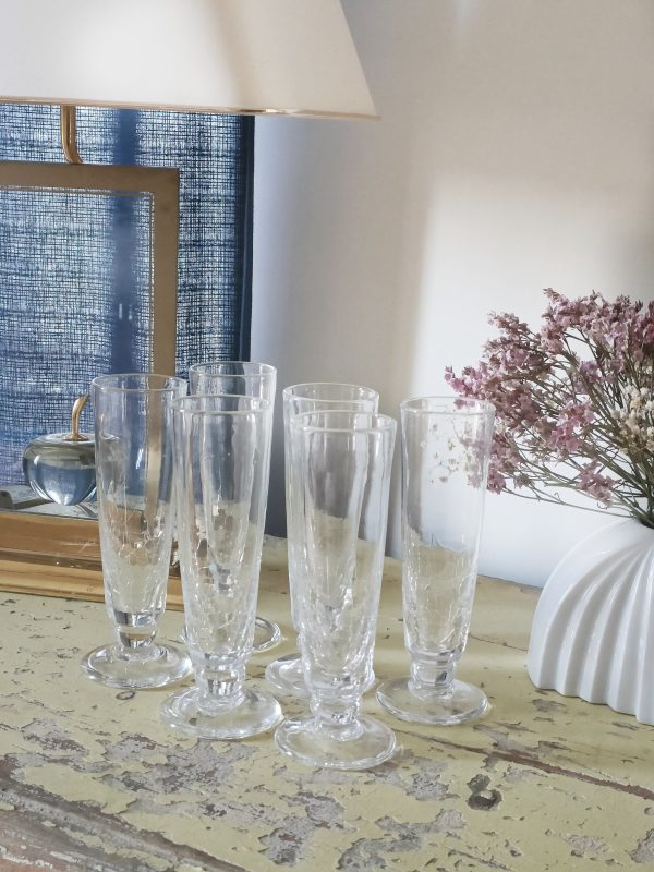 Service de 6 flûtes à champagne en verre craquelé – Image 2