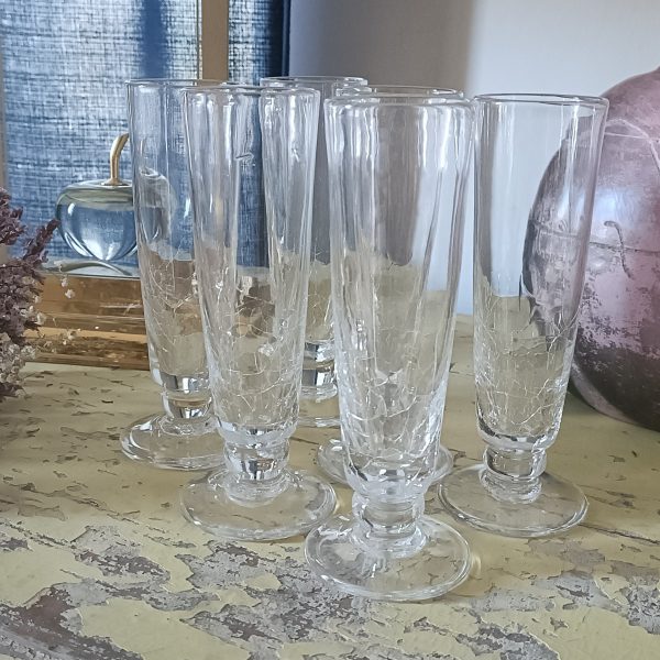 Service de 6 flûtes à champagne en verre craquelé
