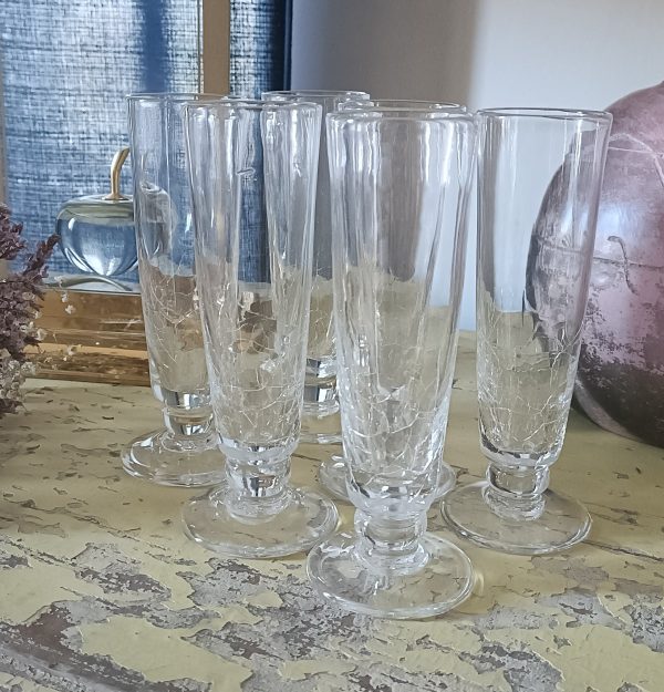 Service de 6 flûtes à champagne en verre craquelé