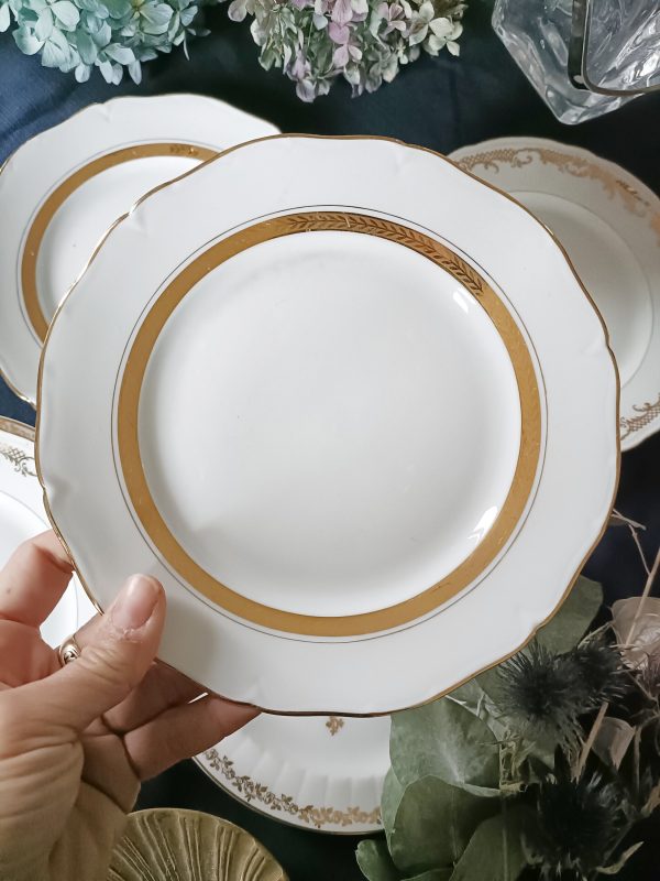 Set de 6 assiettes à dessert dépareillées en porcelaine blanche et dorée – Image 5