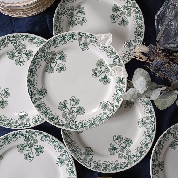 Ensemble de 6 assiettes à dessert "Capucines" vertes BFK