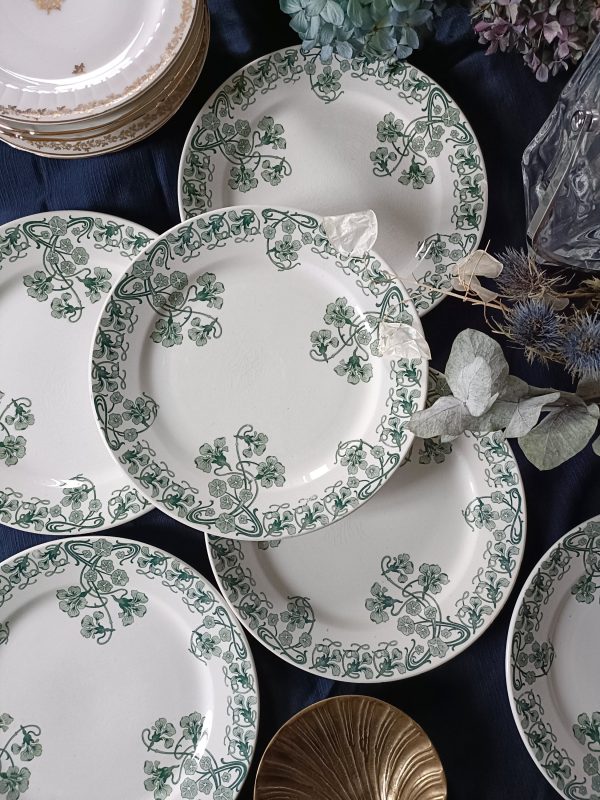 Ensemble de 6 assiettes à dessert "Capucines" vertes BFK