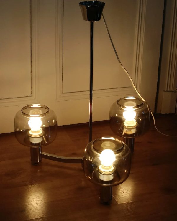 Lustre chrome 3 feux années 70 – Image 3