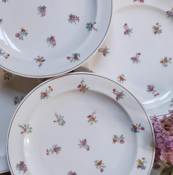 Set de 6 grandes assiettes plates "Liberty" porcelaine Raynaud