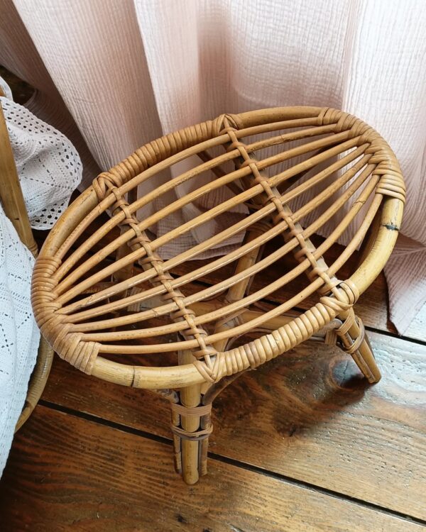 Tabouret rotin années 50, modèle rare – Image 4
