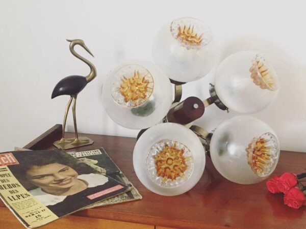 Lustre chrome et globes en verre de Murano, Mazzega