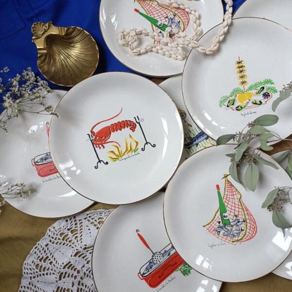 Lot de 9 assiettes Mer et Rivière