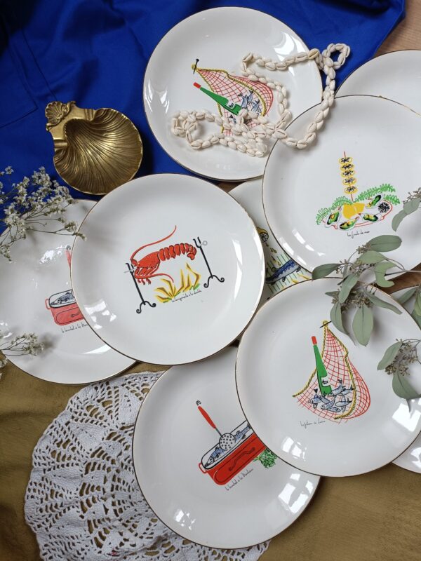 Lot de 9 assiettes Mer et Rivière