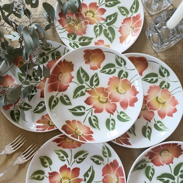 Réservée - Set de 6 assiettes plates fleuries vintage