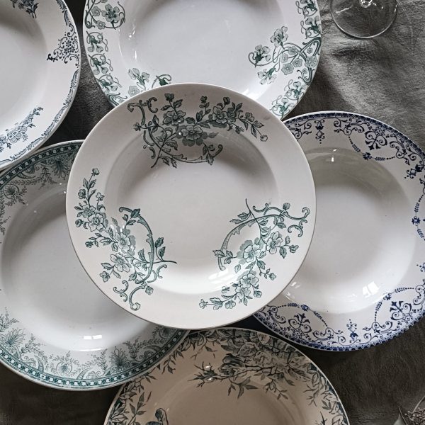 Ensemble dépareillé de 6 assiettes creuses Terre de fer bleues/vertes