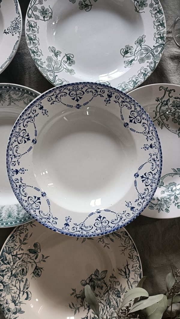 Ensemble dépareillé de 6 assiettes creuses Terre de fer bleues/vertes – Image 10