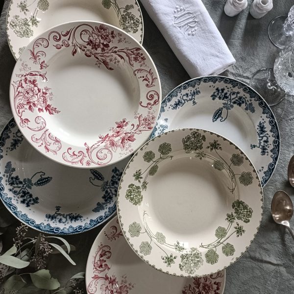 Ensemble dépareillé de 6 assiettes creuses Terre de fer multicolores