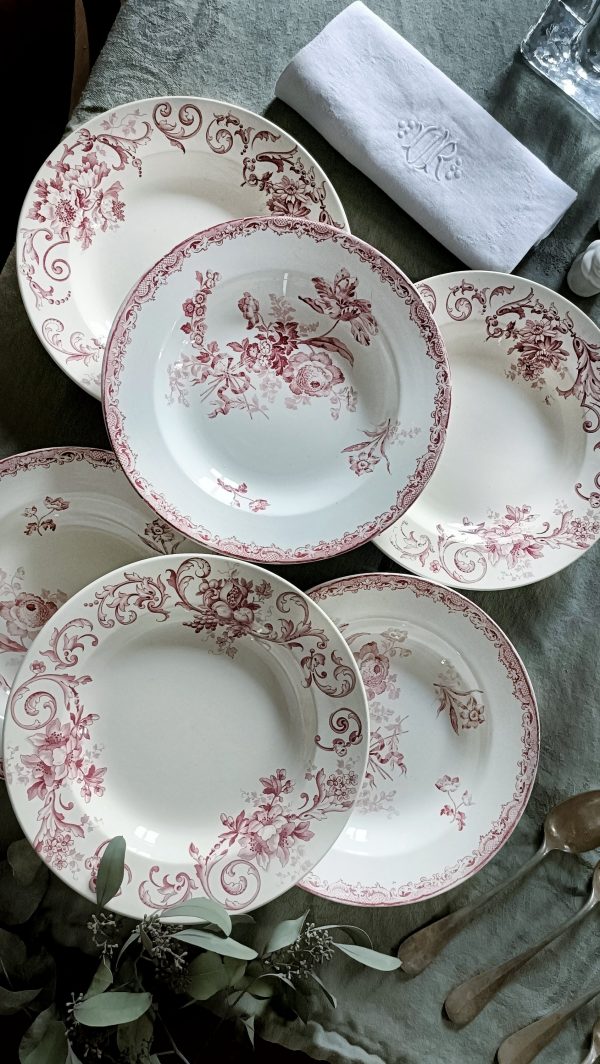Ensemble dépareillé de 6 assiettes creuses roses Terre de fer