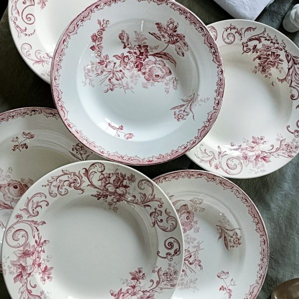 Ensemble dépareillé de 6 assiettes creuses roses Terre de fer