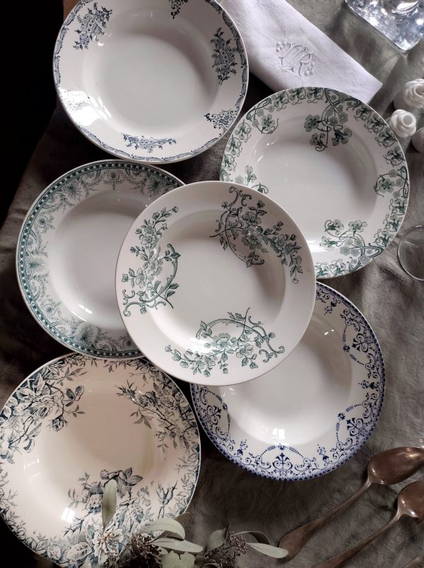 Ensemble dépareillé de 6 assiettes creuses Terre de fer bleues/vertes – Image 2