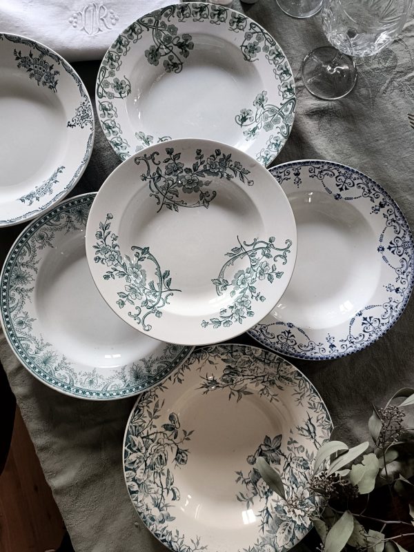 Ensemble dépareillé de 6 assiettes creuses Terre de fer bleues/vertes – Image 9