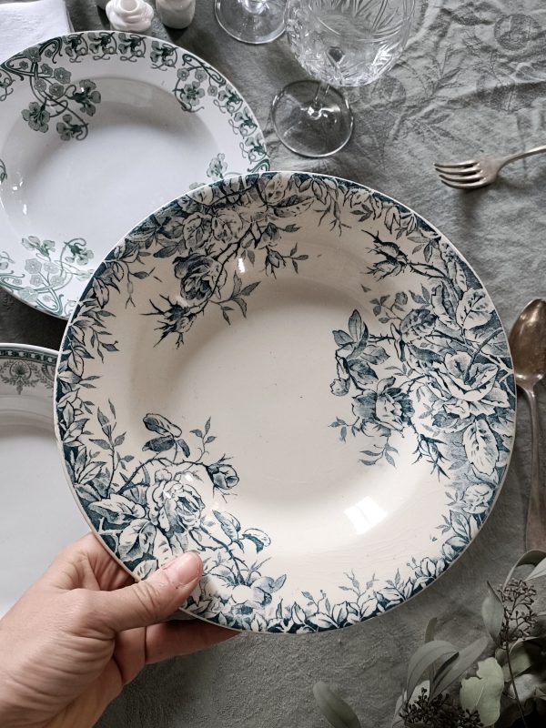 Ensemble dépareillé de 6 assiettes creuses Terre de fer bleues/vertes – Image 5