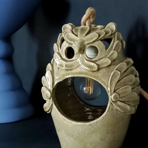 Lampe chouette en grès vernissé craquelé