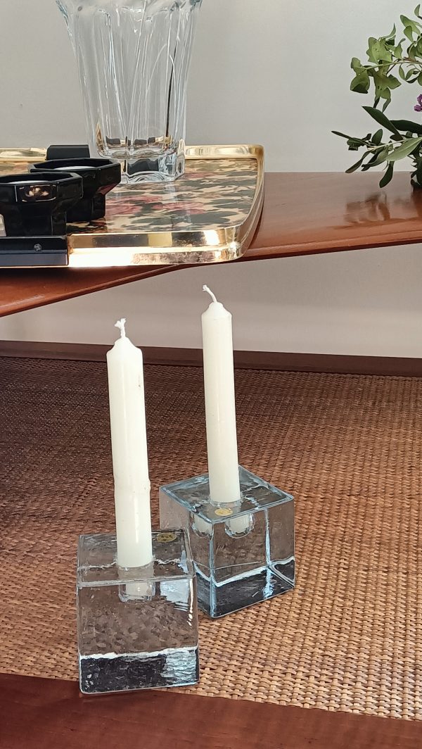 Paire de bougeoirs cubique en verre vintage – Image 6