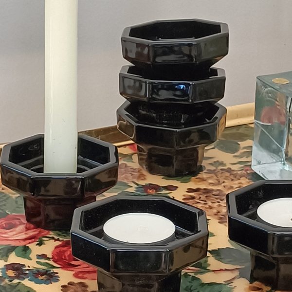 Bougeoir noir vintage en verre trempé, Luminarc