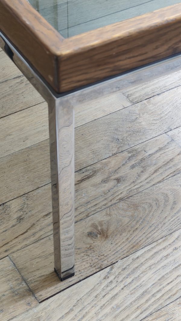 (Réservée Stéphanie) Table basse années 70 verre fumé et livraison incluse – Image 3