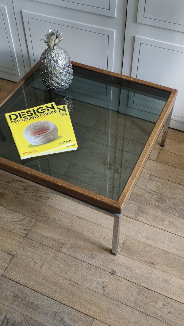(Réservée Stéphanie) Table basse années 70 verre fumé et livraison incluse – Image 6